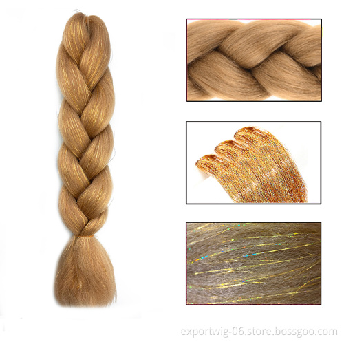 Extension Braiding Hair with Tinsel Hair Attachment 24 inch Shiny Synthetic Fiber Jumbo Braids Hair